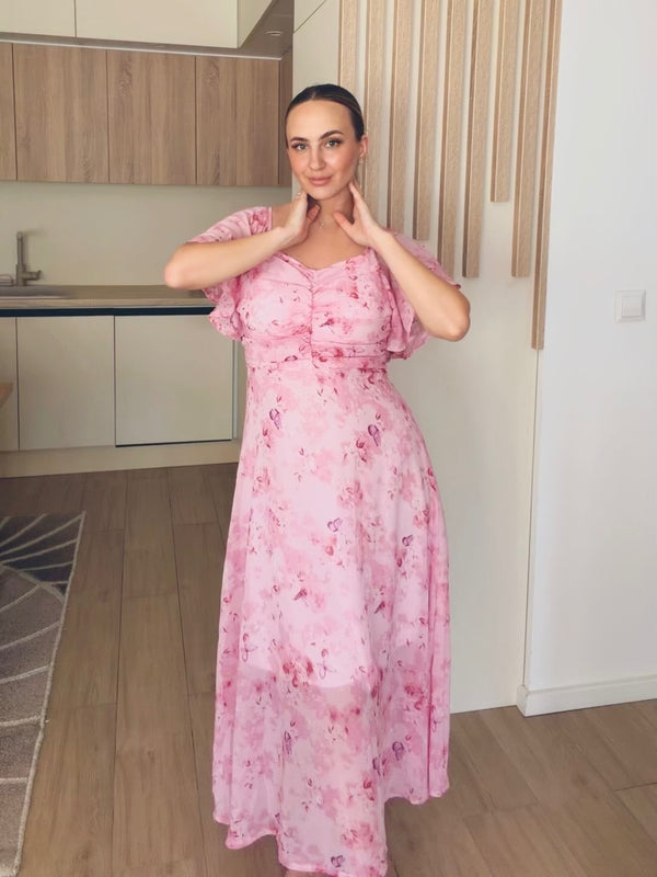 🌸 Romantična cvjetna maxi haljina u nježnoj ružičastoj boji 🌸