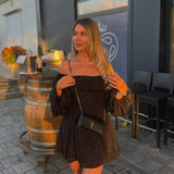 Elegantna ženska mini haljina spuštenih ramena 🖤 - slika 3