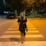 🤎 Elegantna  haljina s čipkom i asimetričnim krojem.🖤 - slika 1