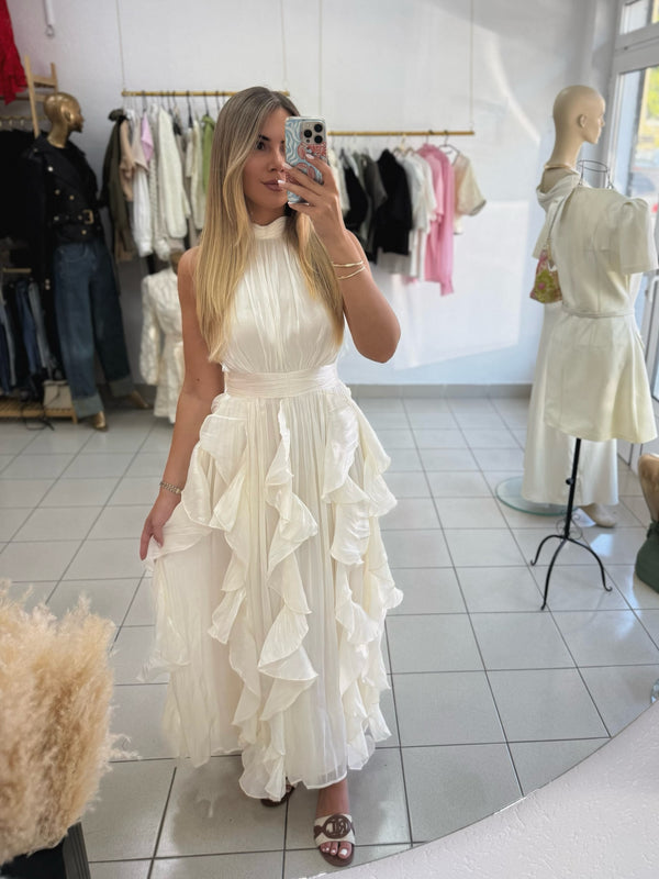 Bijela Maxi Haljina s Volanima – Elegantna Svečana Haljina