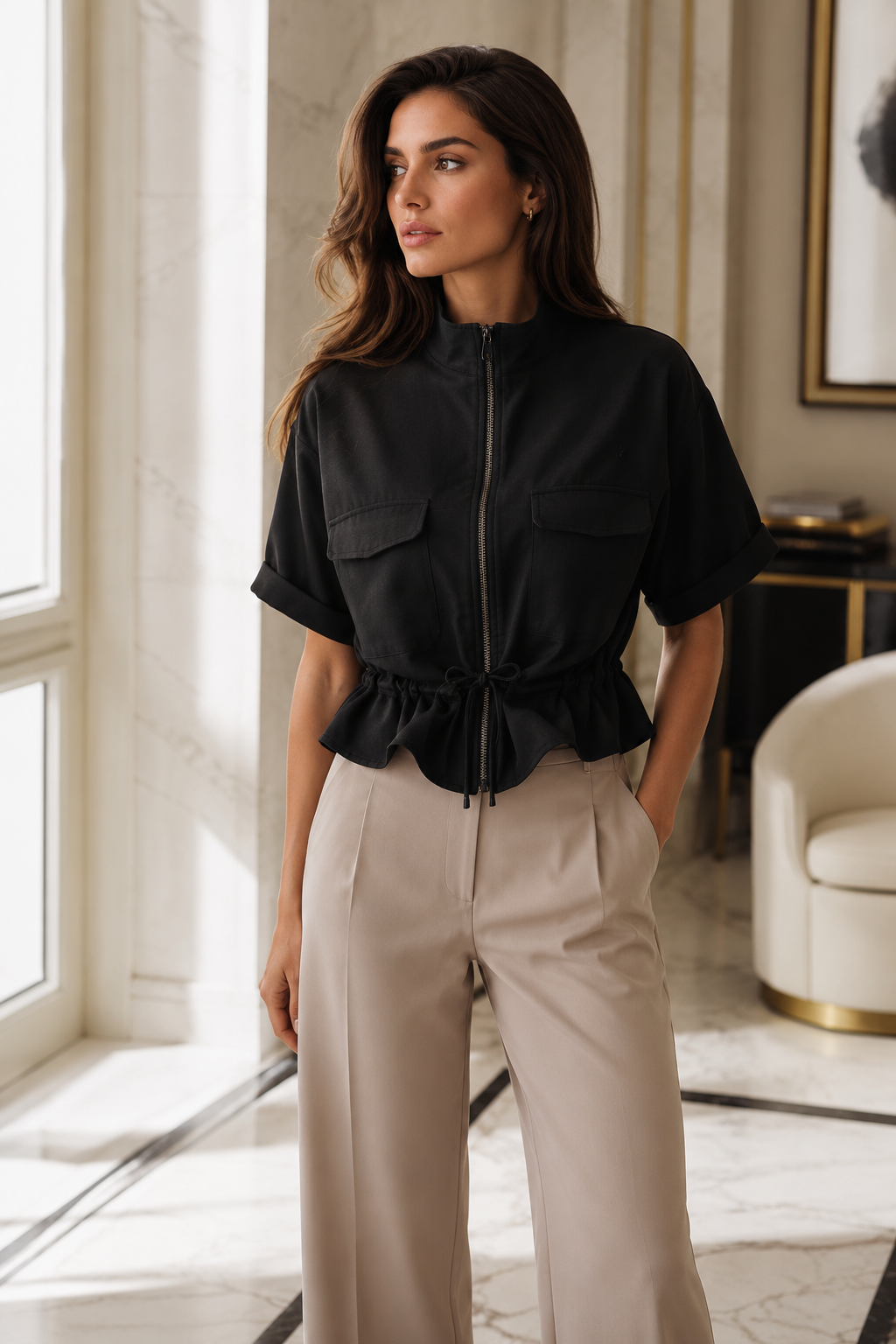 ✨ Elegantna crna bluza sa strukom na vezanje – 49 KM ✨