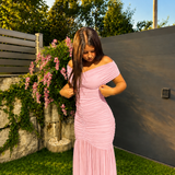 Elegantna Maxi Haljina s Otvorenim Ramenima i Naborima🤍🩷🩵 - slika 2