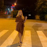 🤎 Elegantna  haljina s čipkom i asimetričnim krojem.🖤 - slika 2