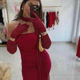 ✨ Elegantna maxi haljina s dugim rukavicama i šalom❤️ - slika 5