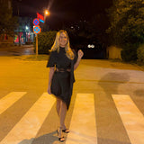 🤎 Elegantna  haljina s čipkom i asimetričnim krojem.🖤 - slika 3