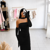 ✨ Elegantna maxi haljina s dugim rukavicama i šalom❤️ - slika 3