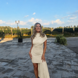 ✨ Elegantna bež haljina s asimetričnim krojem – 90 KM ✨ - slika 1